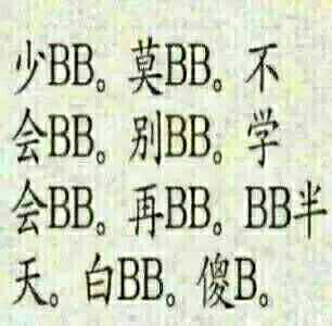 少BB，莫BB，不会BB，别BB，学BB，再BB，BB半天，白BB，傻B